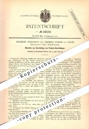 Original Patent -C. Anderson und T. Cormie in Leslie , Fife ,1883, Production of trailers for address packets , scotland