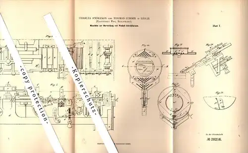 Original Patent -C. Anderson und T. Cormie in Leslie , Fife ,1883, Production of trailers for address packets , scotland