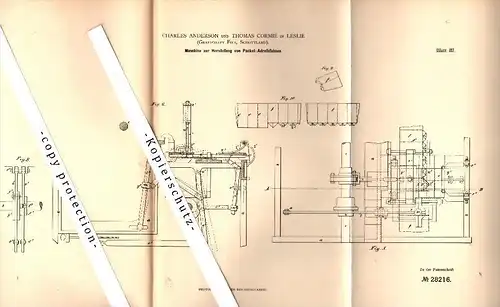 Original Patent -C. Anderson und T. Cormie in Leslie , Fife ,1883, Production of trailers for address packets , scotland