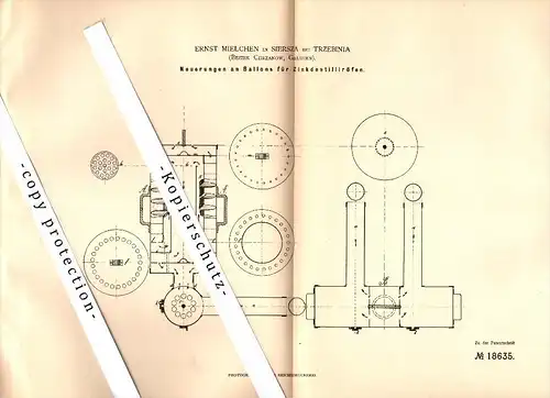 Original Patent - Ernst Mielchen in Siersza b. Trzebinia , Chrzanow , 1881 , Ballons für Zink-Destillierofen  !!!