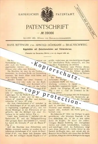 original Patent - Hans Bittinger und Arnold Hörmann in Braunschweig , 1886 , Kügelmühle , Mühle , Mühlen , Müller !!!