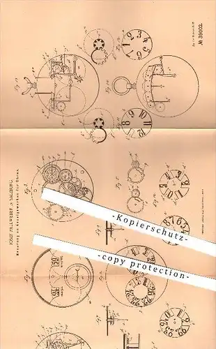 original Patent - Josef Pallweber in Salzburg , 1886 , Anzeigewerk für Uhren , Uhr , Uhrmacher , Zifferblatt , Zeit !!!
