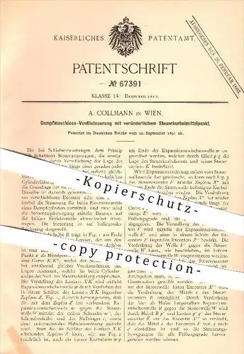 original Patent - A. Collmann in Wien , 1891 , Dampfmaschinen - Ventilsteuerung , Steuerung , Dampf , Fahrzeugbau !!!  !