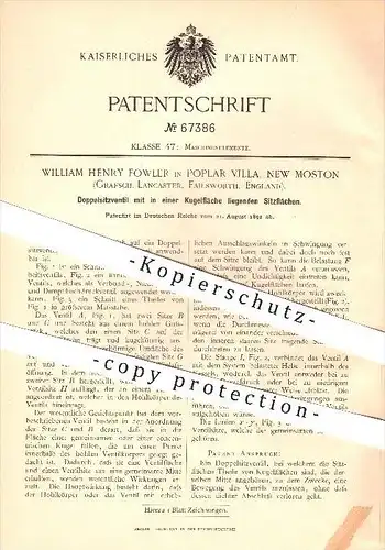 original Patent - William Henry Fowler in Poplar Villa , New Moston , Lancaster , Failsworth , England , 1892 , Ventil !