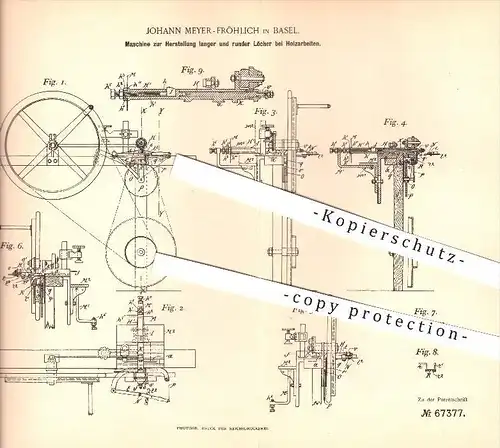 original Patent - Johann Meyer-Fröhlich in Basel , 1892 , Bohren von Löchern bei Holz , Holzbearbeitung , Fräsen !!!