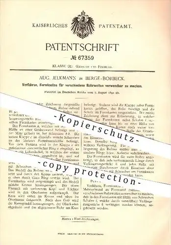 original Patent - Aug. Jelkmann in Berge-Borbeck , 1892 , Formkasten für verschiedene Rohrweiten , Giesserei , Formerei