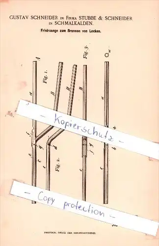 Original Patent - G. Schneider in Firma Stubbe & Schneider in Schmalkalden , 1892 , !!!