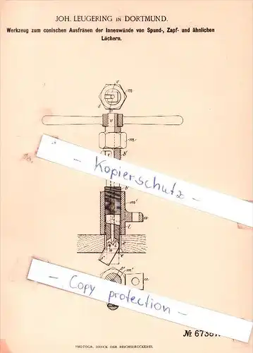 Original Patent - Joh. Leugering in Dortmund , 1892 , Werkzeug zum Ausfräsen  !!!