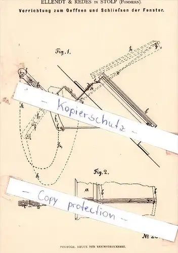 Original Patent - Ellendt & Redes in Stolp , Pommern , 1884 , Schlosserei !!!