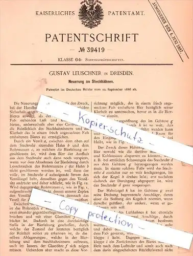 Original Patent - Gustav Leuschner in Dresden , 1886 , Neuerung an Stechhähnen !!!