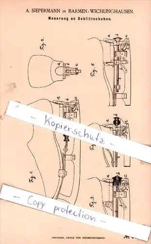 Original Patent - A. Siepermann in Barmen-Wichlinghausen , 1886 , Neuerung an Schlittschuhen !!!