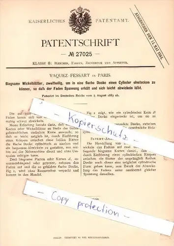 Original Patent - Vaquez-Fessart in Paris , 1883 , Bleichen, Färben Zeugdruck und Appretur !!!