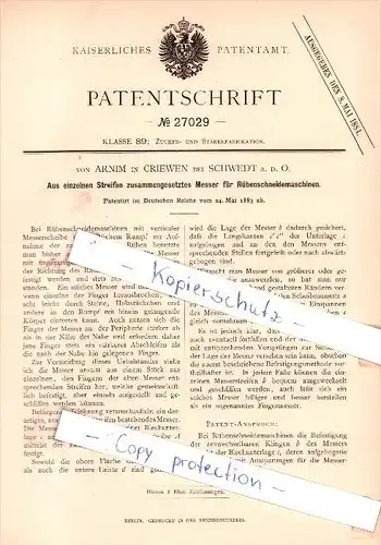 Original Patent - von Arnim in Criewen bei Schwedt a. d. O. Zuckerfabrikation !!!