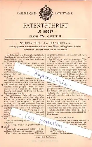 Original Patent - Wilhelm Chelius in Frankfurt a. M. , 1906 , Photographische Blechkassette !!!
