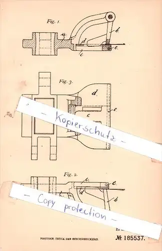 Original Patent - J. Jahn in Holleschowitz b. Prag , 1906 , Tasterkluppe mit Verriegelungsvorrichtung !!!