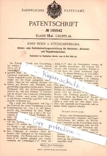 Original Patent - Josef Horn in Kötzschenbroda , 1906 , Bronze- oder Farbstaubtragevorrichtung !!!