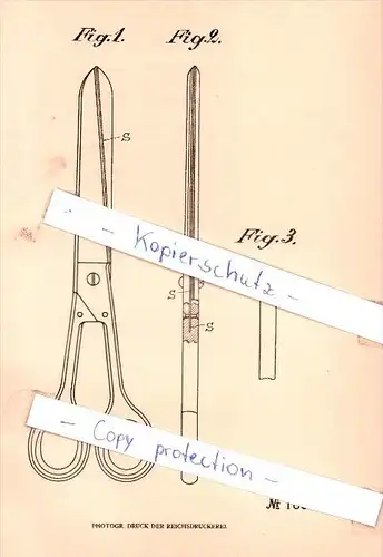 Original Patent - J. Feinenburg in auf der Höhe b. Solingen , 1906 , Schere mit Stahlblechschneiden !!!