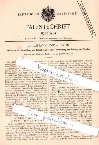 Original Patent - Dr. Gustav Glock in Berlin , 1899 , Verfahren zur Darstellung von Salpetersäure !!!