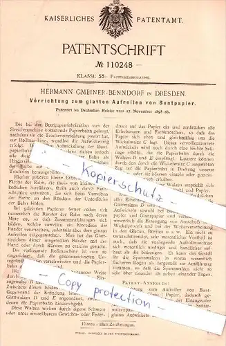 Original Patent - Hermann Gmeiner-Benndorf in Dresden , 1898 , Aufrollen von Buntpapier !!!