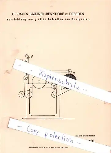 Original Patent - Hermann Gmeiner-Benndorf in Dresden , 1898 , Aufrollen von Buntpapier !!!