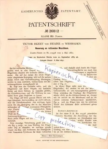Original Patent - Victor  Henry von Swaine in Wiesbaden , 1883 , Neuerung an rotirenden Maschinen !!!