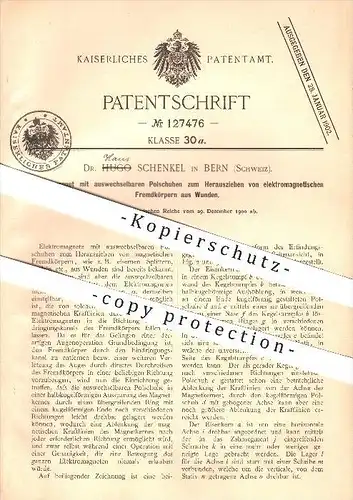 original Patent - Dr. Hans Schenkel in Bern , 1900 , Elektromagnet , Magnet , Medizin , Wunden , Wundbehandlung !!!