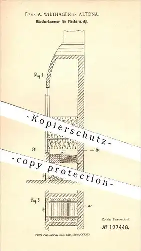 original Patent - A. Wilthagen in Altona , 1901, Räucherkammer für Fische , Räucherofen , Räuchern , Ofenbauer , Hamburg