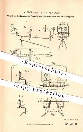 original Patent - L. A. Beckmann in Otterndorf , 1896 , Bestimmung der Sehweite , Optiker , Augenarzt , Arzt , Brille !!