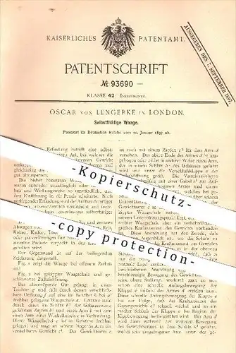 original Patent - Oscar von Lengerke in London , 1897 , Waage , Gewicht , Wiegen , Waagschale , Haushalt !!!