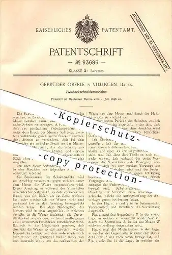 original Patent - Gebrüder Oberle in Villingen , 1896 , Zwiebackschneidemaschine , Bäckerei , Bäcker , Zwieback !!!
