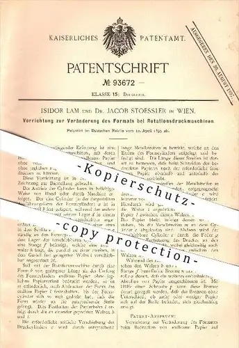 original Patent - Isidor Lam u. Dr. Jacob Stoessler in Wien , 1895 , Format bei Druckmaschinen , Druckerei , Buchdruck !