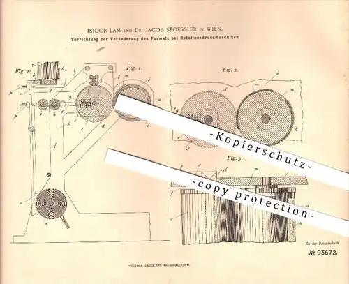 original Patent - Isidor Lam u. Dr. Jacob Stoessler in Wien , 1895 , Format bei Druckmaschinen , Druckerei , Buchdruck !