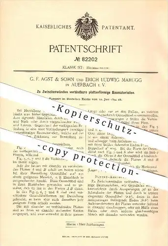 original Patent - G. F. Agst & Sohn und Erich L. Marugg in Auerbach i. V. , 1894 , Baumaterialien , Hochbau !!!