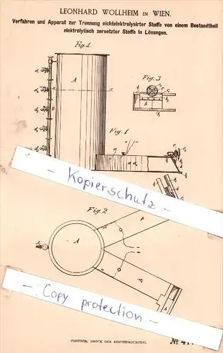 Original Patent - Leonhard Wollheim in Wien , 1886 ,  !!!