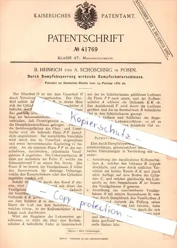 Original Patent - B. Heinrich und A. Schoschnig in Posen , 1887 , Maschinenelemente !!!