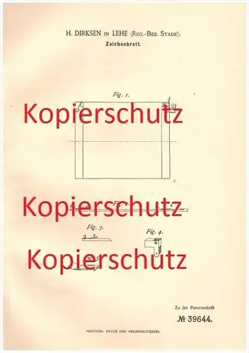 original Patent - H. Dirksen in Lehe / Bremerhaven , 1886 , Zeichenbrett , Zeichnen , Zeichnungen , Stade !!!