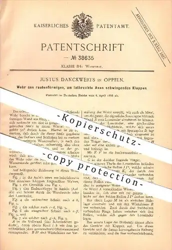 original Patent - Justus Danckwerts in Oppeln , 1886 , Wehr , Wasserwehr , Wasserbau , Wasser !!!