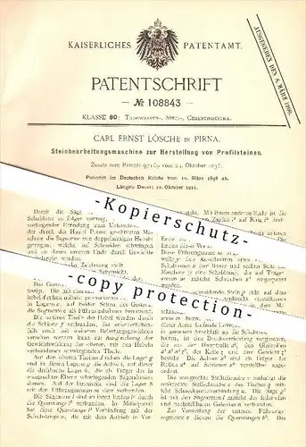 original Patent - Carl Ernst Lösche in Pirna , 1898 , Steinbearbeitungsmaschine zur Herstellung von Profilsteinen !!!
