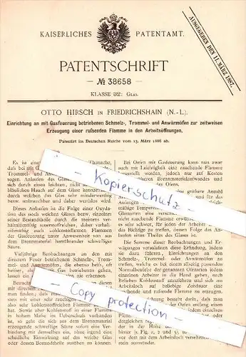Original Patent - Otto Hirsch in Friedrichshain , N.-L. , 1886 , Glas !!!