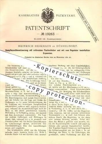 original Patent - H. Heikhaus in Düsseldorf , 1881 , Dampfmaschinensteuerung mit rotierendem Schieber , Dampfmaschinen !