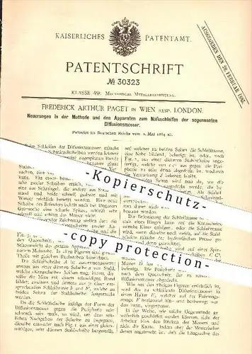 original Patent - Frederick Arthur Paget in Wien resp. London , 1884 , Nassschleifen der Diffusionsmesser , Messer !!!