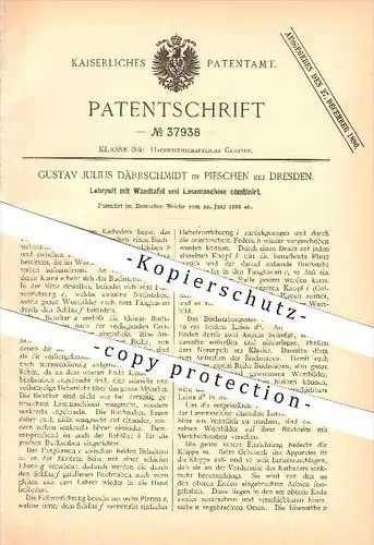 original Patent - Gustav J. Därrschmidt in Pieschen bei Dresden , 1886, Lehrpult mit Wandtafel und Lesemaschine , Schule