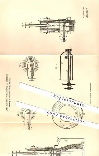 original Patent - Carl Renisch in Neurode / Nowa Ruda bei Breslau , 1886 , Lampen für Öl , Licht , Schlesien !!!
