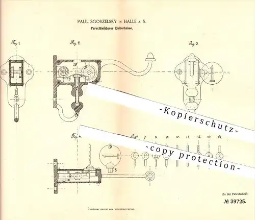 original Patent - Paul Sgorzelsky in Halle a. S. , 1886 , Verschließbarer Kleiderhaken , Kleider , Haushalt !!!