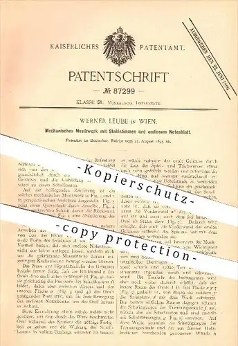 original Patent - Werner Leube in Wien , 1895 , Mechanisches Musikwerk mit Stahlstimmen , Musik !!!