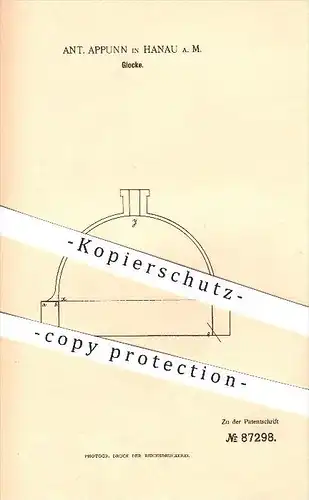 original Patent - Ant. Appunn in Hanau a. M. , 1895 , Glocke , Kirchenglocken , Musik , Glockenspiel !!!