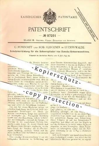 original Patent - C. Rundorff u. Rob. Fliegener in Luckenwalde , 1895 , Schutzvorrichtung an Gewebe-Schermaschinen !!!