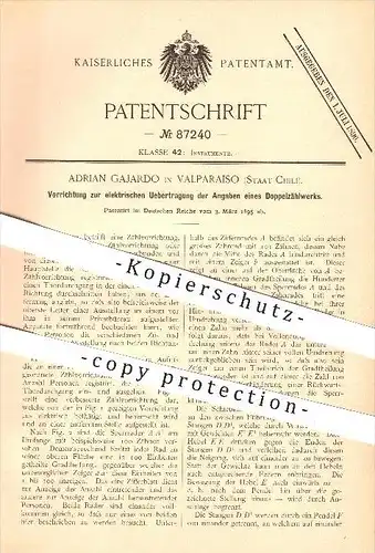 original Patent - Adrian Gajardo in Valparaiso , Staat Chile , 1895 , Elektrische Übertragung an ein Doppelzählwerk !!!