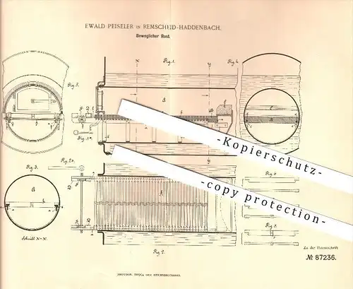 original Patent - Ewald Peiseler in Remscheid-Haddenbach , 1895 , Beweglicher Rost , Ofen , Ofenbauer , Feuerungsanlagen