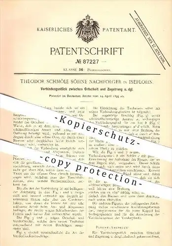 original Patent - Theodor Schmöle Söhne Nachfolger in Iserlohn , 1895 , Verbindungsstück für Pferdegeschirr , Reiten !!!